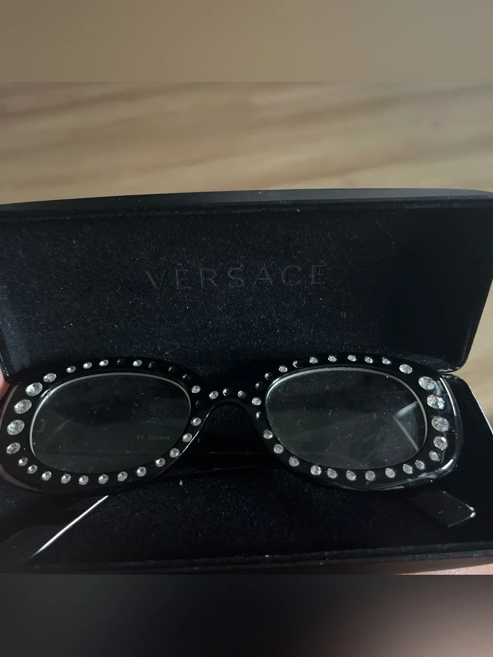 Versace Black Crystal-Trim Oval Sunglasses